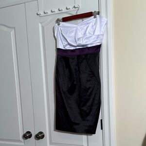 Penningtons Sateen Black and White Strapless Dress with Purple Accent